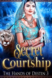 Cover of Secret Courtship by Jaycee Jarvis, image of woman in a blue sari with a cat
