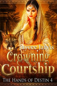 cover of Crowning Courtship: The Hands of Destin 4
Woman in golden sari with a cougar like cat at her side.